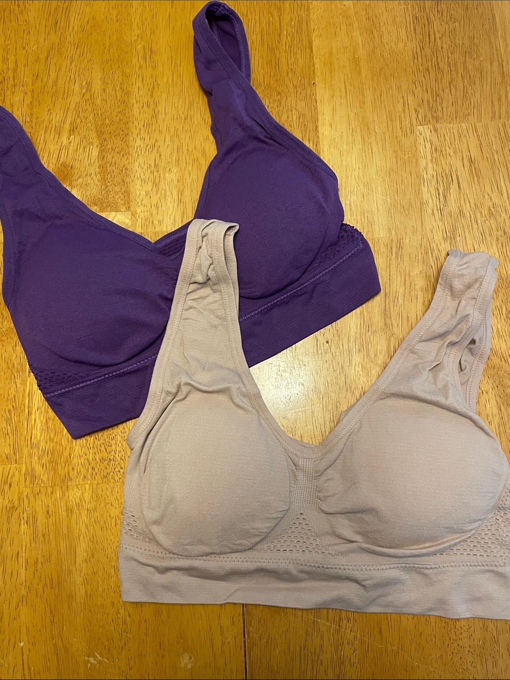 (NWT) Pair of Seamless Wireless Comfort Bras - Purple and Beige